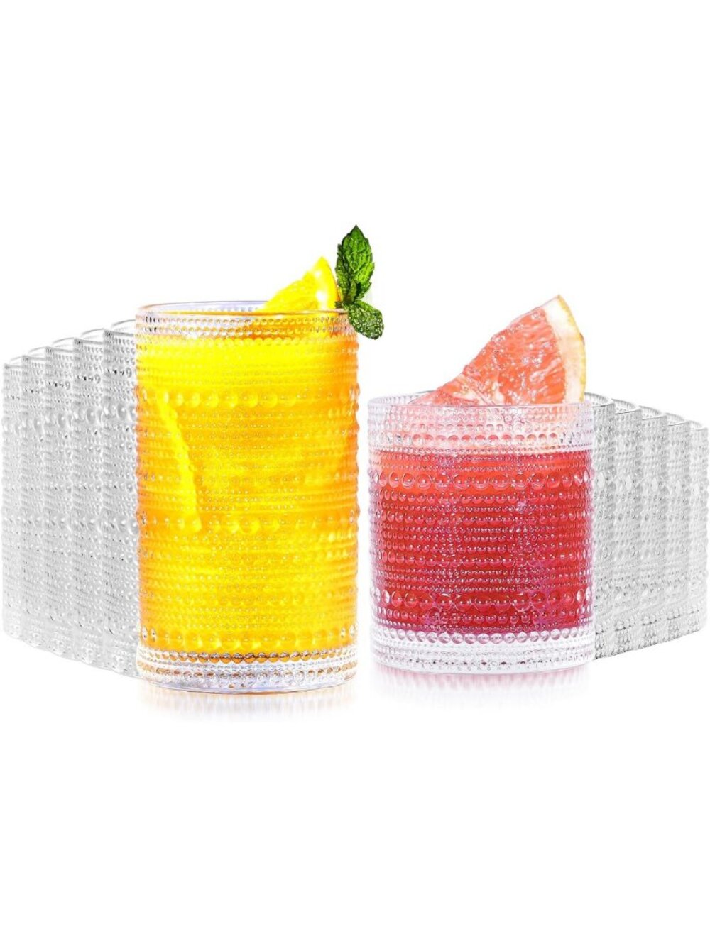Vintage Hobnail Drinking Glass Set - 12 Old Fashioned & Cocktail Tumblers